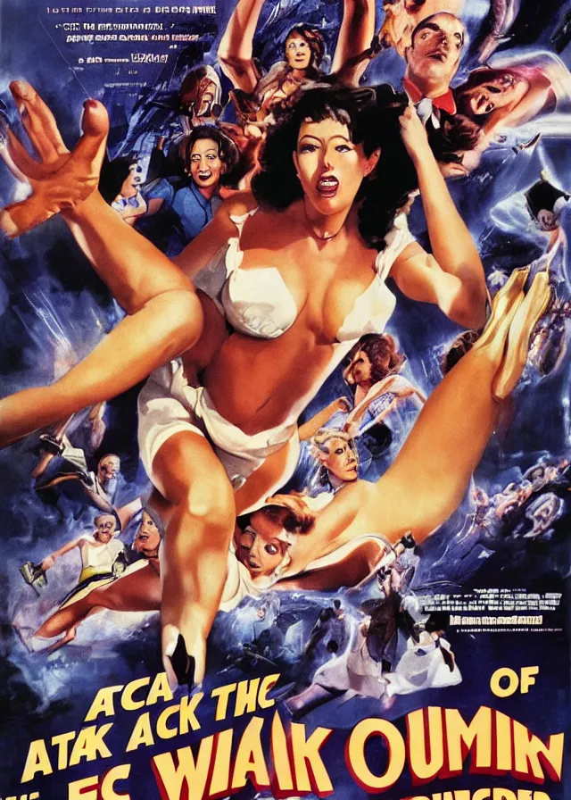 Prompt: attack of the 5 0 ft woman movie poster print