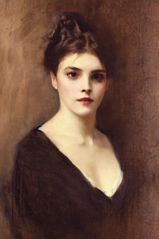 Image similar to Solomon Joseph Solomon and Richard Schmid and Jeremy Lipking victorian genre painting full length portrait painting of a young beautiful woman victorian famous actress