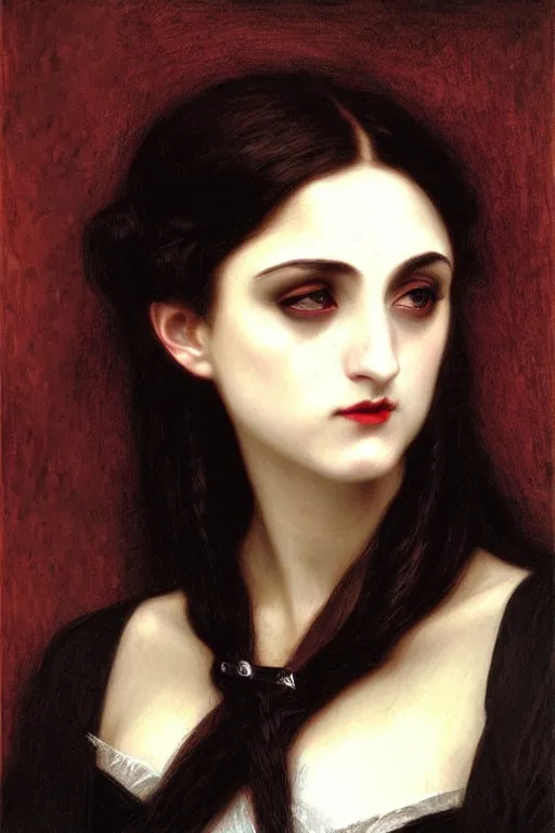 Prompt: victorian vampire black hair, painting by rossetti bouguereau, detailed art, artstation