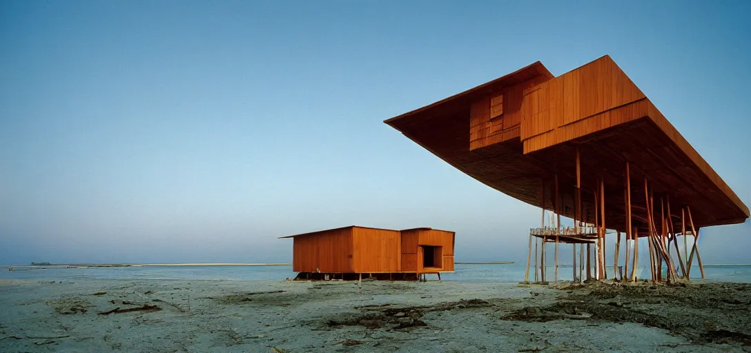 Prompt: stilt house designed by im pei. fujinon premista 1 9 - 4 5 mm t 2. 9. portra 8 0 0.