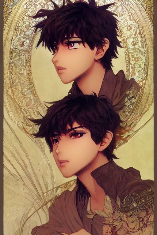 Image similar to pakistani teenage boy as an anime protagonist, fantasy, intricate, elegant, highly detailed, digital painting, artstation, concept art, smooth, sharp focus, illustration, art by gaston bussiere and alphonse mucha