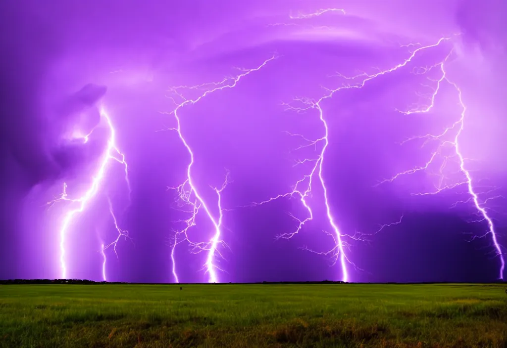 Image similar to purple color lighting storm a tornado on the ground