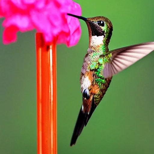 Prompt: a realistic photo of a hummingbird making honey out of worms