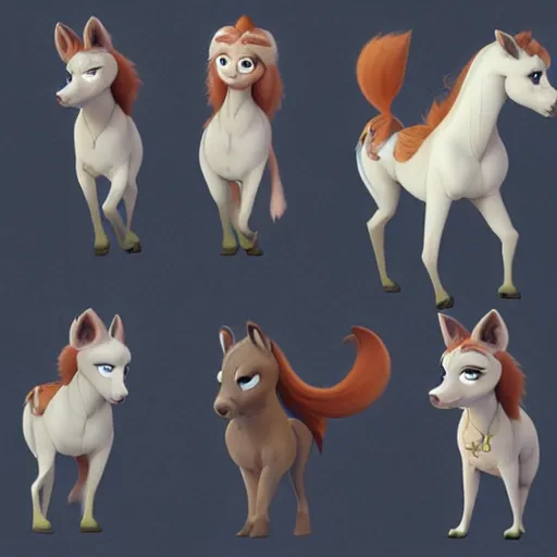 Prompt: portrait character design a young cute elegant horse girl, style of maple story and zootopia, 3 d animation demo reel, portrait studio lighting by jessica rossier and brian froud and gaston bussiere