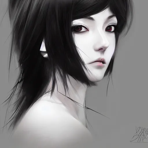 Image similar to heroine, beautiful, sui ishida with black hair, hyperrealistic, highly detailed, 8 k, a real photographic, digital art, character, realistic, portrait, female samurai, symatrical, dark atmospheric lighting, artstation, symetric, lineart