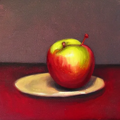 Prompt: a painting of an apple in a bowl