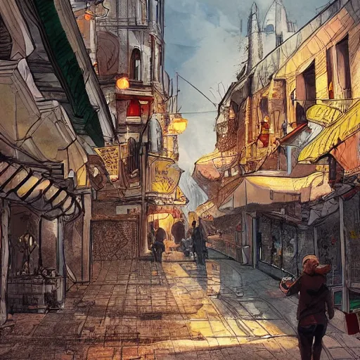 Image similar to a scene from istanbul, concept art by guillermo martinez, artstation,