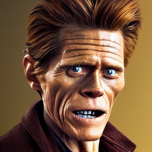 Image similar to photo portrait of willem dafoe cosplaying as postal dude, willem dafoe, realistic, hyperrealistic, 8 k resolution, hd quality, very detailed, highly detailed, intricate details, real life, real world, trending on artstation, digital art, really realistic, very realistic, headshot, head in frame, photograph, portrait, head in frame