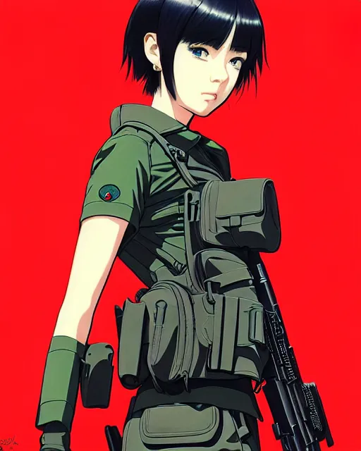 Image similar to girl wearing tactical gear | | very very anime!!!, fine - face, audrey plaza, realistic shaded perfect face, fine details. anime. realistic shaded lighting poster by ilya kuvshinov katsuhiro otomo ghost - in - the - shell, magali villeneuve, artgerm, jeremy lipkin and michael garmash and rob rey