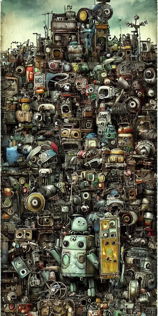 Image similar to a robot junkyard scene by alexander jansson