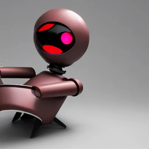 Image similar to futuristic super cute lonely matte brown and red full-body humanoid robot with two huge round expressive sad purple glowing LED eyes and open rectangular mouth sitting on a large comfortable cushioned 1950s vintage recliner reading a newspaper. open newspaper. Cinematic Movie Photograph, Arri Alexa, Extremely Detailed, smooth, very very clean, 8K, octane render, maya render, unreal engine, trending on artstation, DSLR, excellent composition, center frame