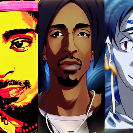 Image similar to Tupac Shakur, screenshot from a 2012s anime, anime