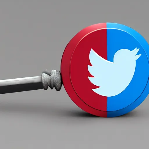 Image similar to twitter logo holding ban hammer, illustration, digital