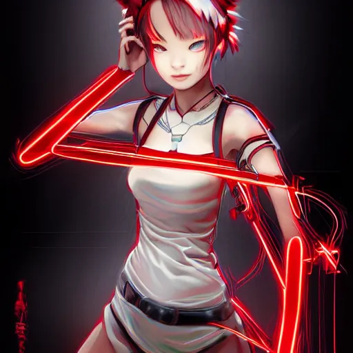 Image similar to rey ayanami, red and white neon, concept art, intricate details, highly professionally detailed, cgsociety, highly detailed -