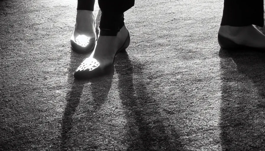 Prompt: magic feet, dramatic light, establishing shot