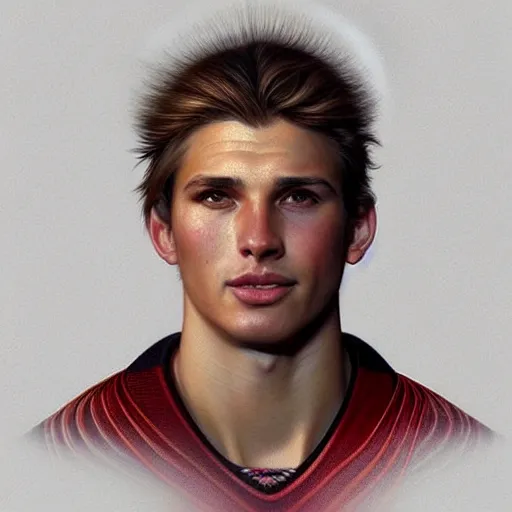 Prompt: 2005 portrait of former hockey player Lou Vairo, fantasy, intricate, elegant, highly detailed, digital painting, artstation, concept art, smooth, sharp focus, luxury fashion illustration, art by artgerm and greg rutkowski and alphonse mucha, brightly lit cinematic soft lighting, photorealistic