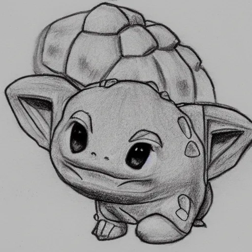 Prompt: Bulbasaur pencil sketch