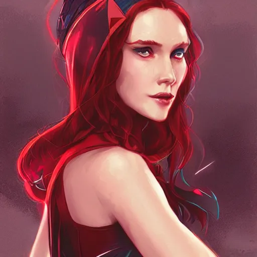 Prompt: the scarlet witch, concept art by ross tran