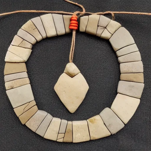 Prompt: beautiful but simple amulet made from equal parts bright sandstone and dark sandstone, representing powerful love