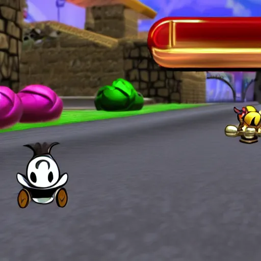 Prompt: hollow knight in mario kart, hd character model