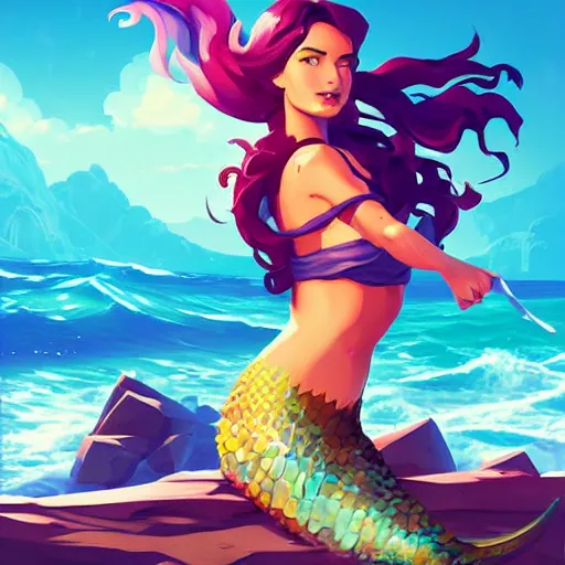 Image similar to painting mermaid treasure on sea of thieves game avatar hero smooth face median photoshop filter cutout vector, behance hd by jesper ejsing, by rhads, makoto shinkai and lois van baarle, ilya kuvshinov, rossdraws global illumination