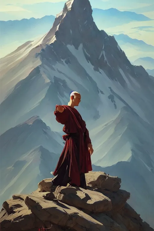 Image similar to mountain, taoism, painting by greg rutkowski, j. c. leyendecker, artgerm