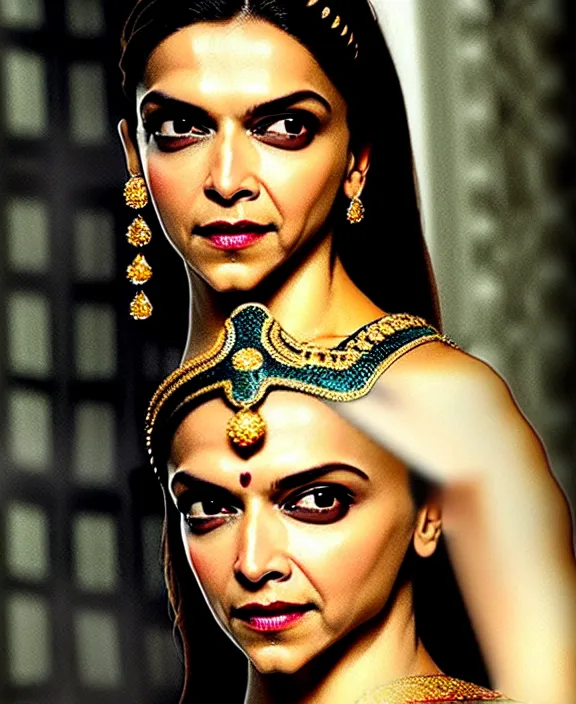 Image similar to cross-processed film still of beautiful Deepika Padukone dressed as an ancient Greek goddess looking at the camera with beautiful eyes. complex detailed film still at 16K resolution and amazingly epic visuals. epically luminous image. amazing lighting effect, image looks gorgeously crisp as far as it's visual fidelity goes, absolutely outstanding image. perfect film clarity. amazing film quality. iridescent image lighting. Criterion collection. gloriously cold atmosphere. mega-beautiful pencil image shadowing. beautiful face. 16k upscaled image. soft image shading. soft image texture. intensely beautiful image. large format picture.