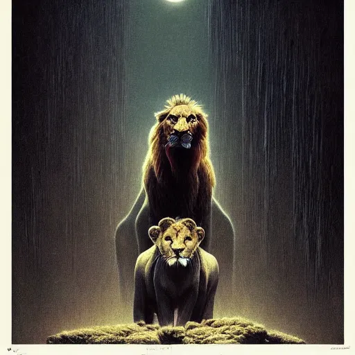 Image similar to The Lion King in style of Zdislaw Beksinski