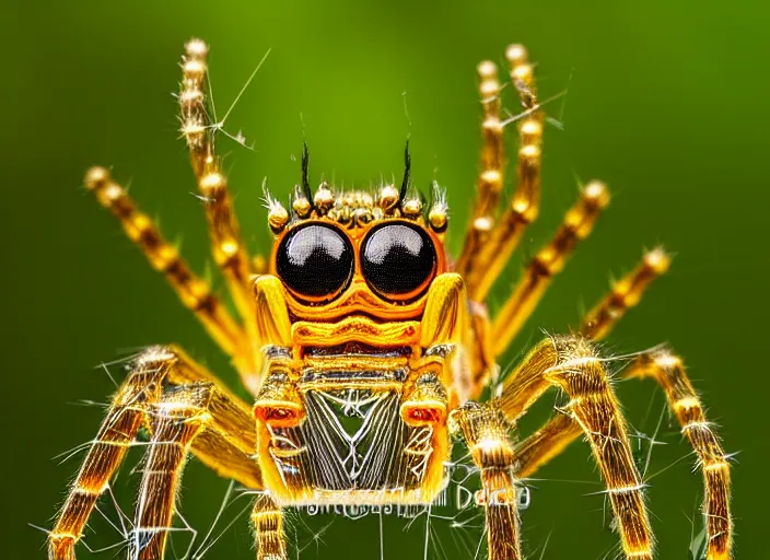 Prompt: portrait of a crystal spider in the forest. Fantasy magic style. Highly detailed 8k. Intricate. Nikon d850 55mm. Award winning photography.