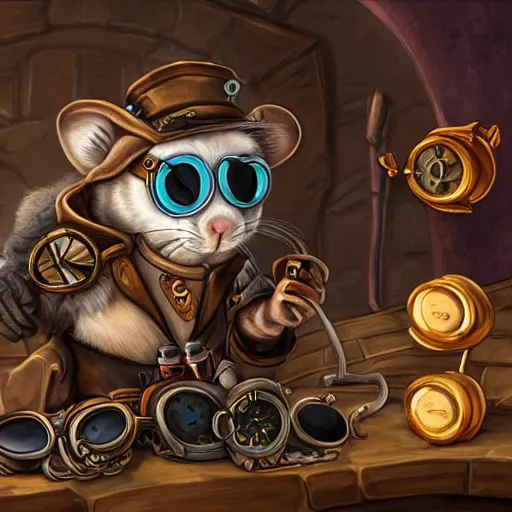 Image similar to a rat with steampunk googles, from Hearthstone