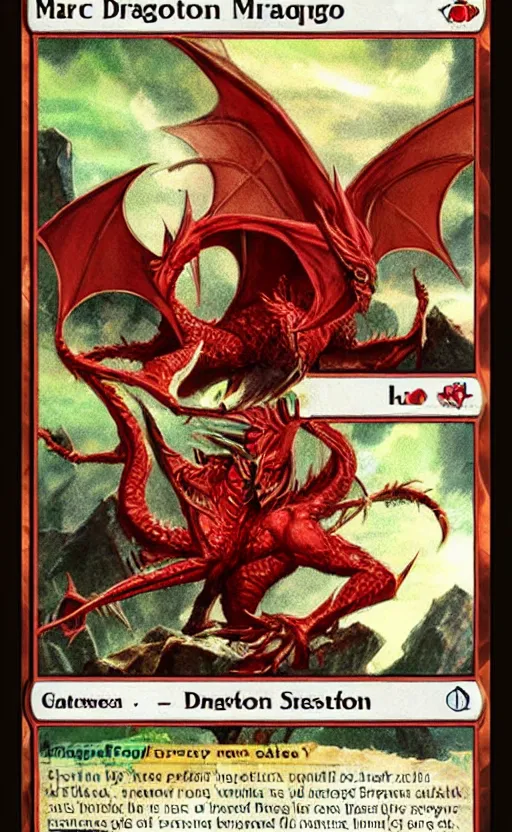Image similar to mtg card trading fantasy mtg card of a red dragon