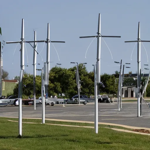 Prompt: 4g cellular antennas arrayed on posts