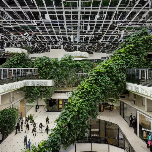 Image similar to lush forest fills a liminal abandoned mall