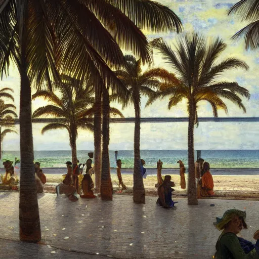 Image similar to a ultradetailed beautiful painting of the amazonas palace balustrade designed by jules bastien - lepage, hans belmer, frank weston and gustave baumann, beach, trending on artstation, mediterranean, palm trees, refracted color sparkles, sharp focus, soft light, 8 k 4 k