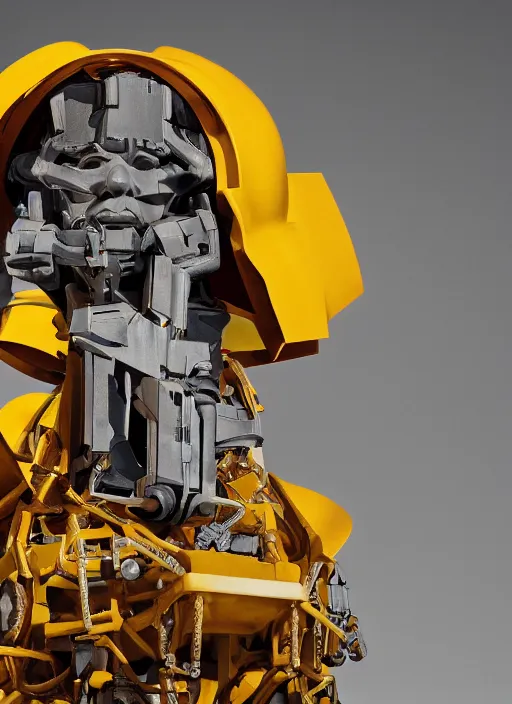 Image similar to closeup portrait of mecha bryan cranston with construction crane frame arms, yellow hardhat, natural light, bloom, detailed face, magazine, press, photo, steve mccurry, david lazar, canon, nikon, focus