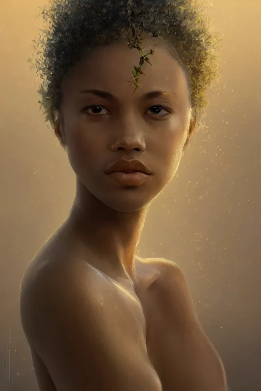 Prompt: full body beautiful mulatto caught by a predatory plant venus flycatcher, gorgeous, close-up portrait, intricate, elegant, volumetric lighting, scenery, digital painting, highly detailed, artstation, sharp focus, illustration, concept art, ruan jia, steve mccurry