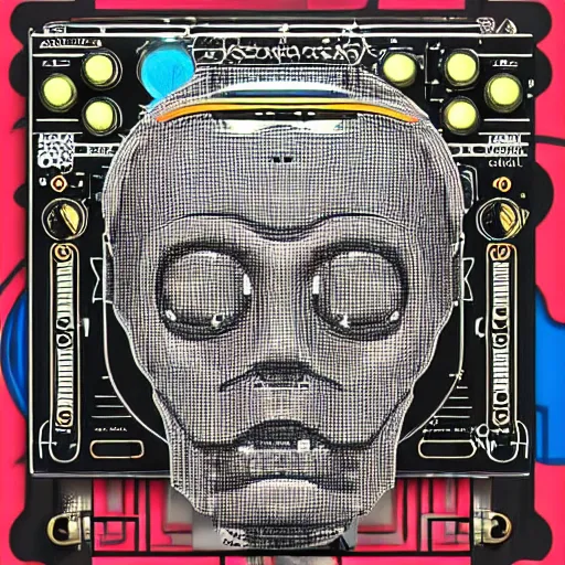 Prompt: a hyperrealistic art nouveau portrait of c 3 po with make noise eurorack module aesthetics