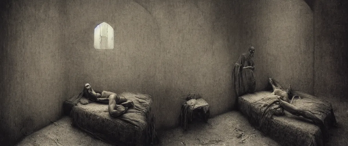 Image similar to a bedroom inhabited by various parts of a man, portrait photography by zdzislaw beksinski