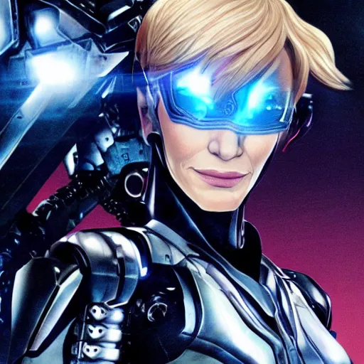 Image similar to cyborg cate blanchett, anime,