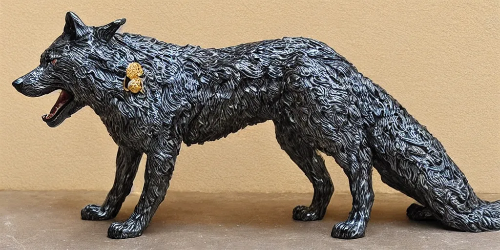 Image similar to gorgeous wolf statue with gold filigree