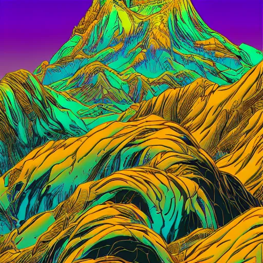 Prompt: a vibrant science fiction fantasy mountain, old man face in the mountain, scene from'the very pulse of the machine'by polygon pictures, highly detailed, remodernism, cel - shaded, colored screentone, digitally enhanced.
