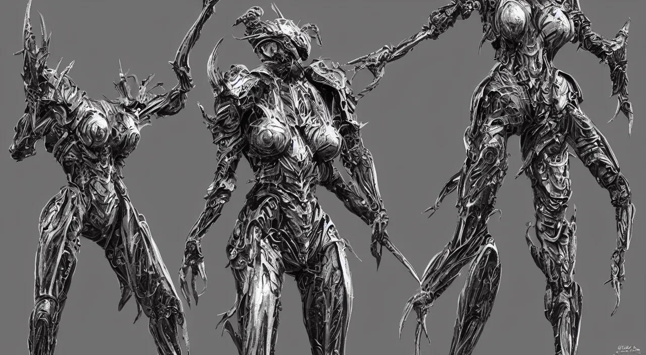 Prompt: symmetrical character design, a full - body female insect queen size creature with bio armor from guyver the bioboosted armor, elegant shape, cyborg, translucence armor, prefect face, elite, horror, ominous, cinematic, concept design, matt painting, insanely intricate and detailed, cgsociety, hyperrealistic, darksouls, bloodborne, ross tran.