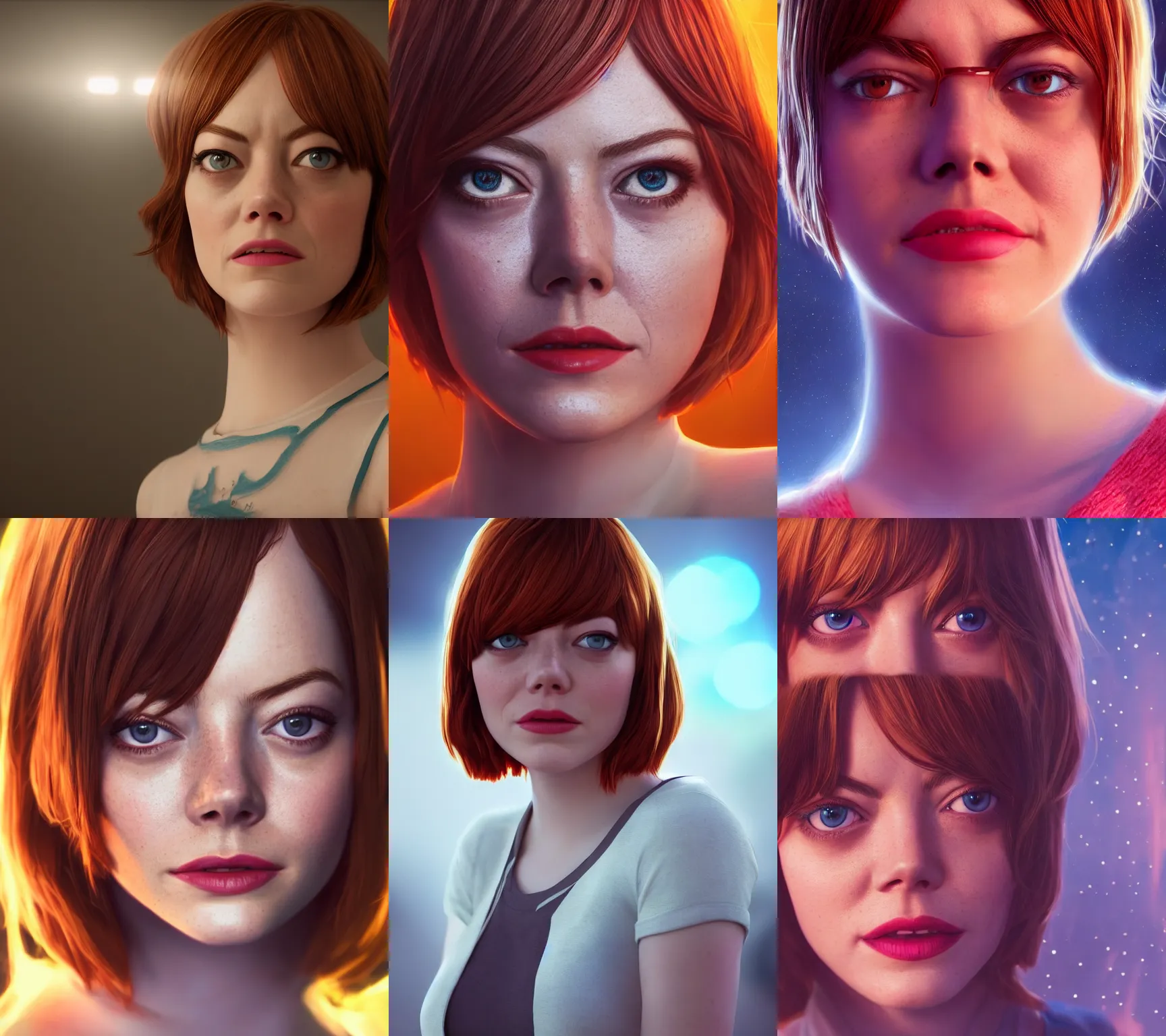 Prompt: portrait art of emma stone as velma, 8 k ultra realistic, lens flare, atmosphere, glow, detailed, intricate, full of colour, cinematic lighting, trending on artstation, 4 k, hyperrealistic, focused, extreme details, unreal engine 5, cinematic, masterpiece
