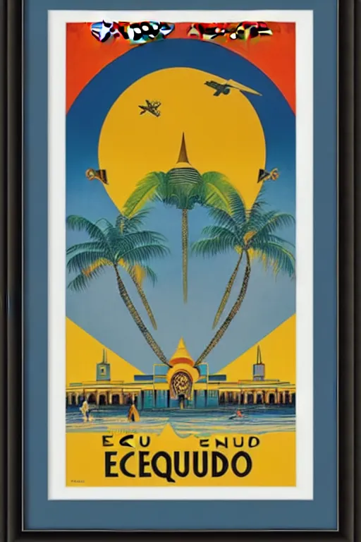 Image similar to art deco travel poster. ecuador, framed poster