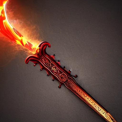 Image similar to magical sword with flames running up and down the blade, digital art, high quality, intricate design, 3d render, art station top 10,