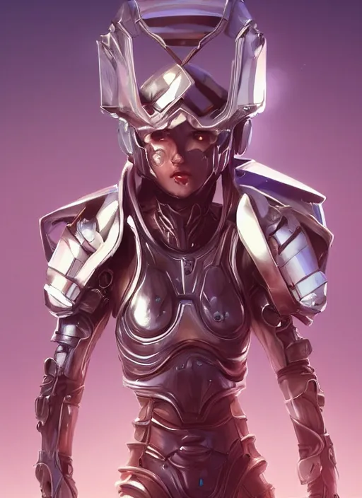 Image similar to of a full body, center frame hyper realistic digital arthero pose of a timepunk war cleric in a futuristic pearl armor, antenna tech helmet, dark gloomy environment. trending on artstation, art by lois van baarle by sung choi by john kirby artgerm style pascal blanche