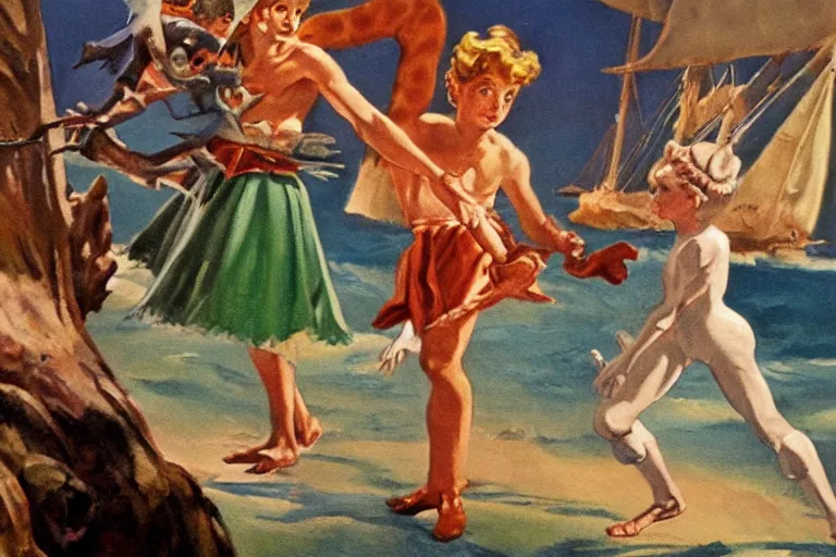 Image similar to a rodney greenblat painting of a scene from in the peter pan ( 1 9 5 3 )