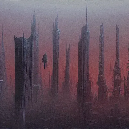 Image similar to highly detailed concept art of alien first contact, cityscape, beksinski style painting