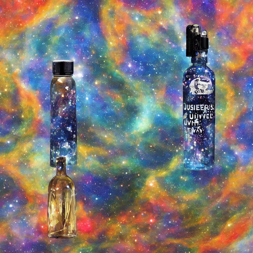 Image similar to the universe contained within a bottle, in a style of midjourney