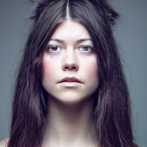 Prompt: a masterpiece portrait photo of a beautiful young woman who looks like a native american mary elizabeth winstead, symmetrical face